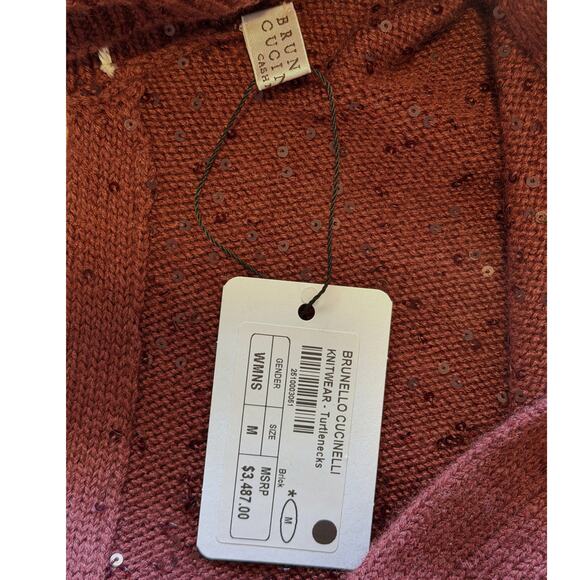 NWT Brunello Cucinelli Cashmere-Silk Sequined One-Shoulder Sweater Burgundy Sz M - Picture 2 of 6